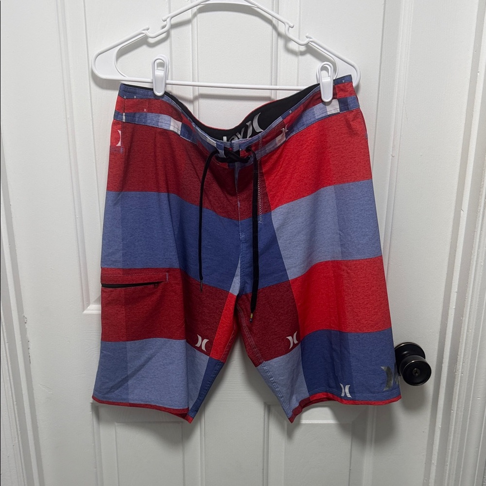 Hurley Red and Blue Wide-Striped Men’s Boardshorts